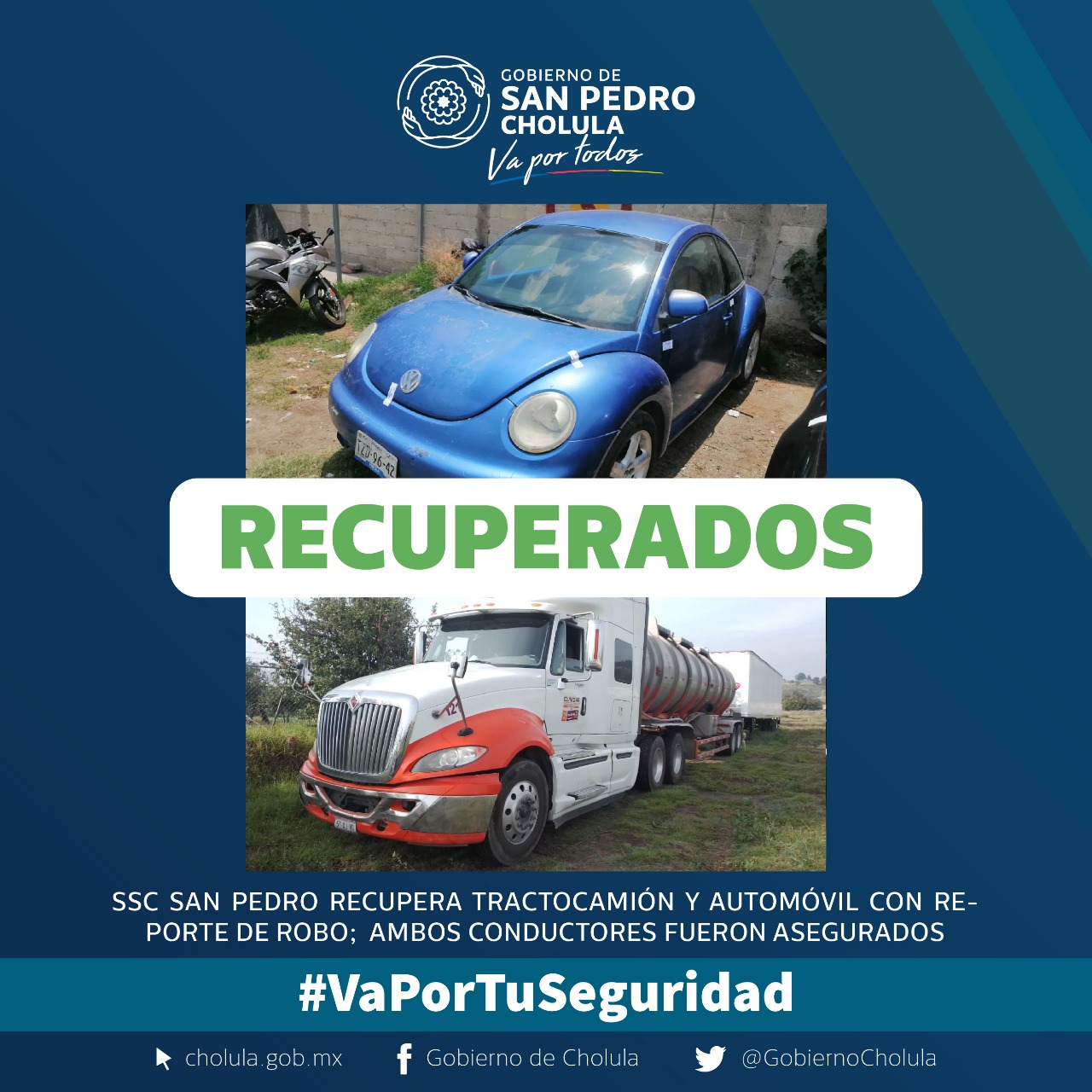 SSC SAN PEDRO RECUPERA TRACTOCAMIÓN Y AUTOMÓVIL CON REPORTE DE ROBO; AMBOS CONDUCTORES FUERON ASEGURADOS