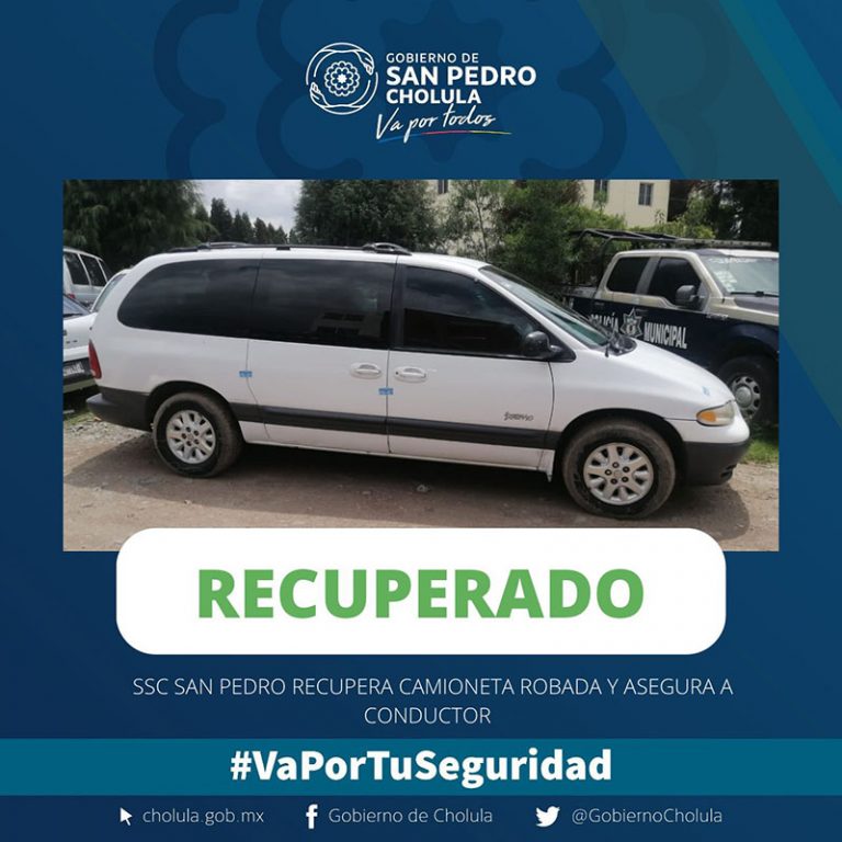 SSC de San Pedro Cholula recupera camioneta robada y asegura a conductor