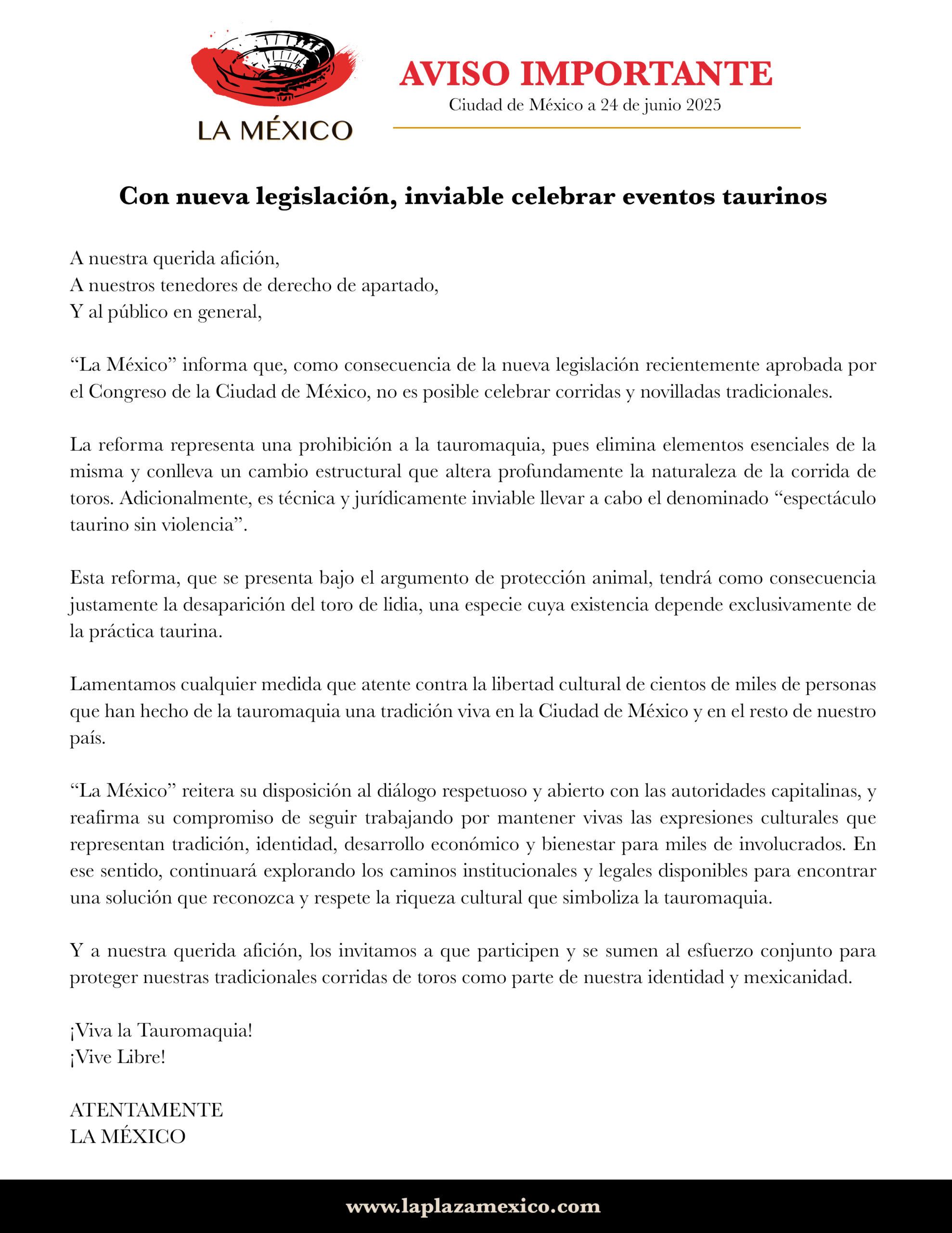 Con nueva legislación, inviable celebrar eventos taurinos.