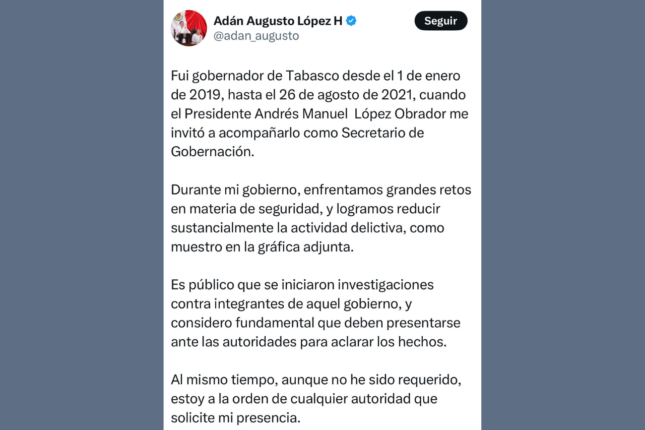 Tardía e inverosímil, respuesta de Adán Augusto 